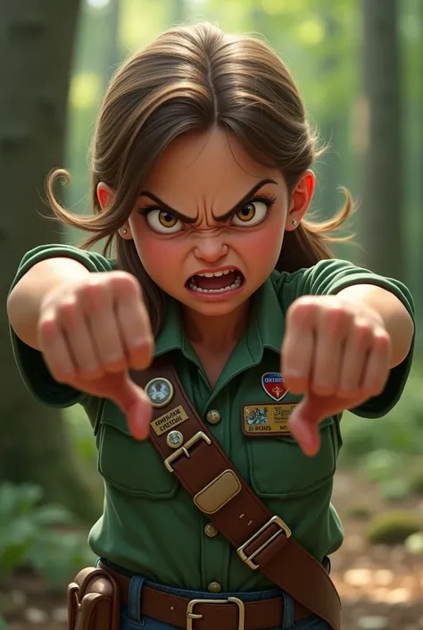 Angry scout girl with big thumbs down