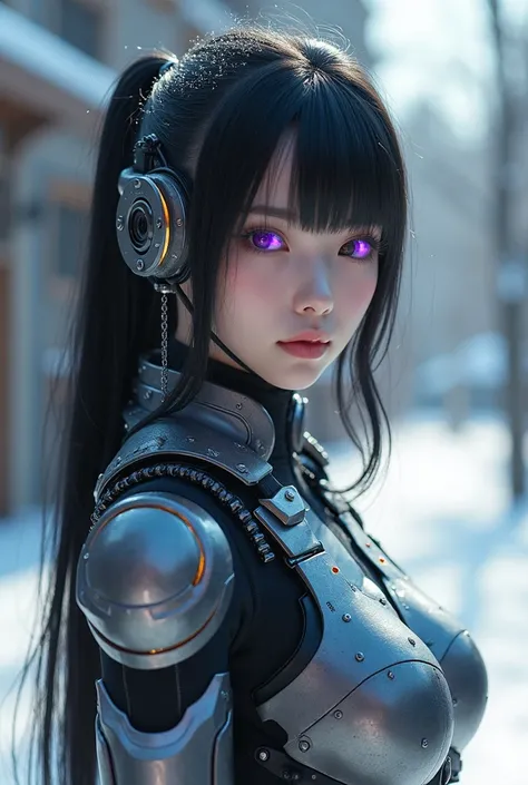 masterpiece, (Photorealsitic:1.4), Raw photo, Cyborg,　winter,　コート, sunny day,　dark hair, 1 Cyborg Girl, ((super realistic details)), global　illumination, Shadow, octan render, 8k, ultrasharp, character edge light, tits, Details of complex ornaments, Cyborg...