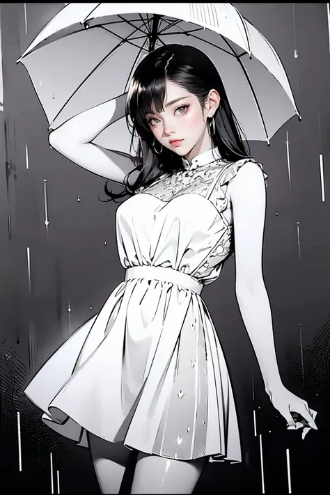 Sing in the Rain 、 Dance in the Rain 、 very detailed、Monochrome、masterpiece、 best quality、 very detailedイラストSing in the Rain 、 Dance in the Rain 、 very detailed、Monochrome、masterpiece、 best quality、 very detailedイラスト