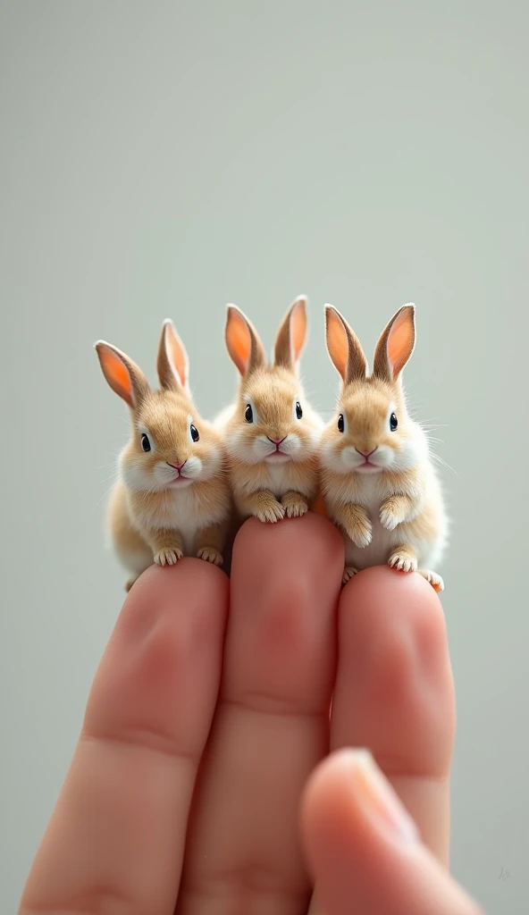  small real rabbits that ride on fingertips　3 animals in a vertical row 