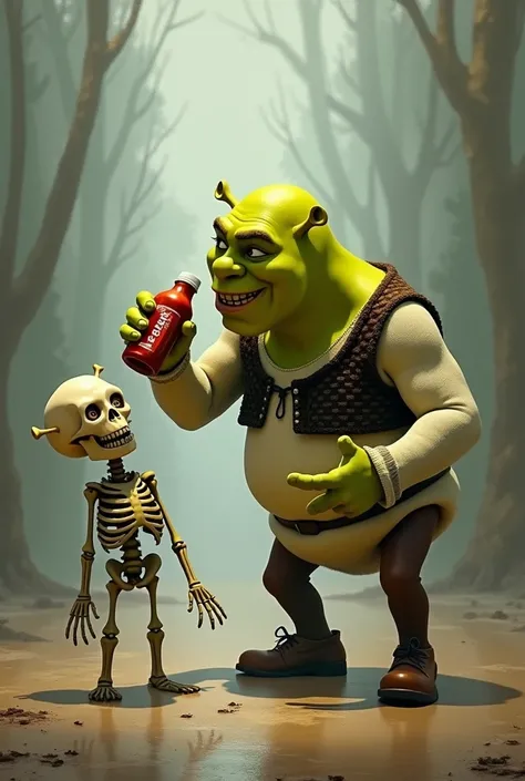 Shrek drinking ketchup with sans the skeleton from undertale