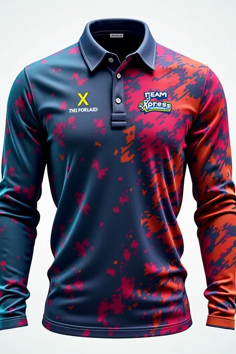 Long sleeve polo shirt with infinite colors that has a logo that says team xpress family 