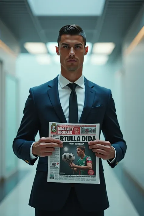 Cristiano Ronaldo presenting the sports newspaper 