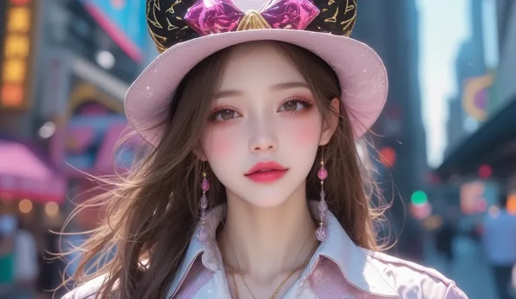 (masterpiece, Best picture quality, 8k), Real photo,Idol appearance, adult,  perfection of fashion,  Korean makeup, Lip Tint, whole body,frontal,Outdoor,A faint smile, Busy City Streets, Exquisitely Painted , Realistic,  ultra high definition , 3D image,  ...