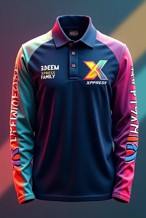 Poloche long sleeve logos on the sleeve
 With many colors that have a big name that says Team Xpress Family 