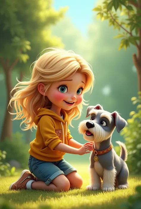 Blonde girl with a miniature schnauzer 