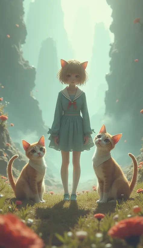  is standing, Cats dress like Aska in Evangelion, Dreamland, Realistic