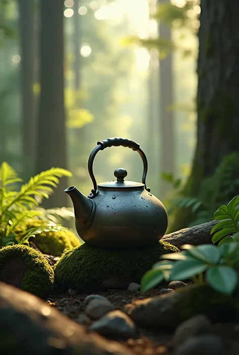 Realistic images of a kettle in the forest