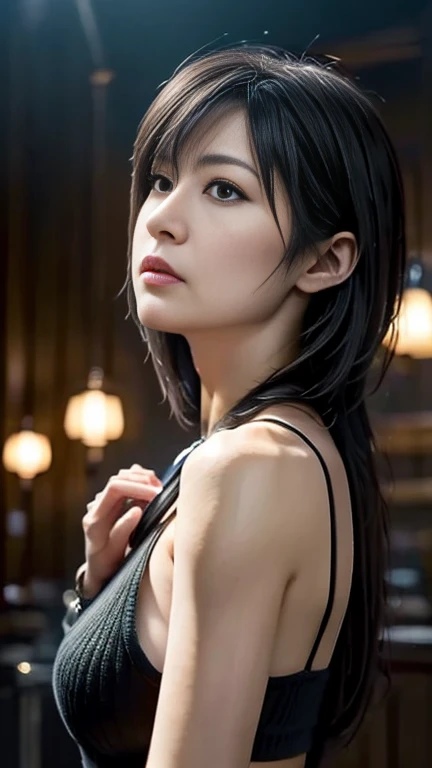 Art station trending, CGSociety Trends,  complicated,  attention to detail ,  sharp concentration, dramatic,  starry sky , Tifa Lockhart in Final Fantasy, Tifa&#39; Original Costume Final Fantasy 7 , Age 45, Mature Appearance,  Journey and Realistic Painti...