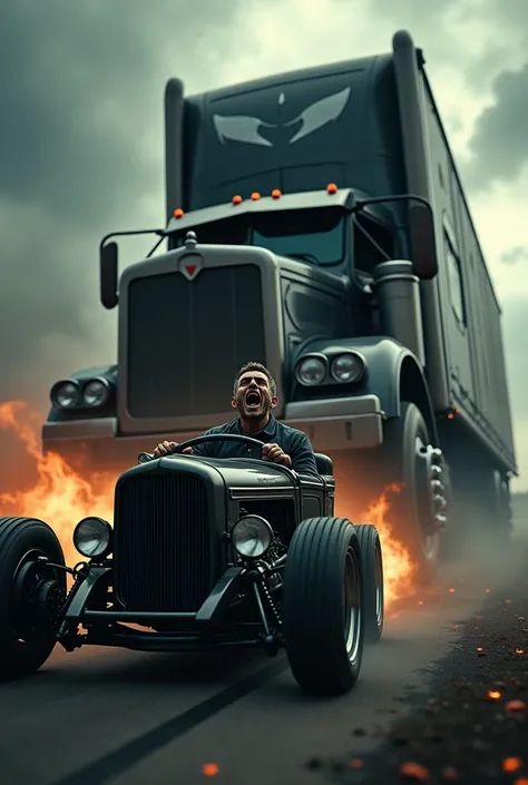 Create A Picture Of Truck, A Man With Horror Rod