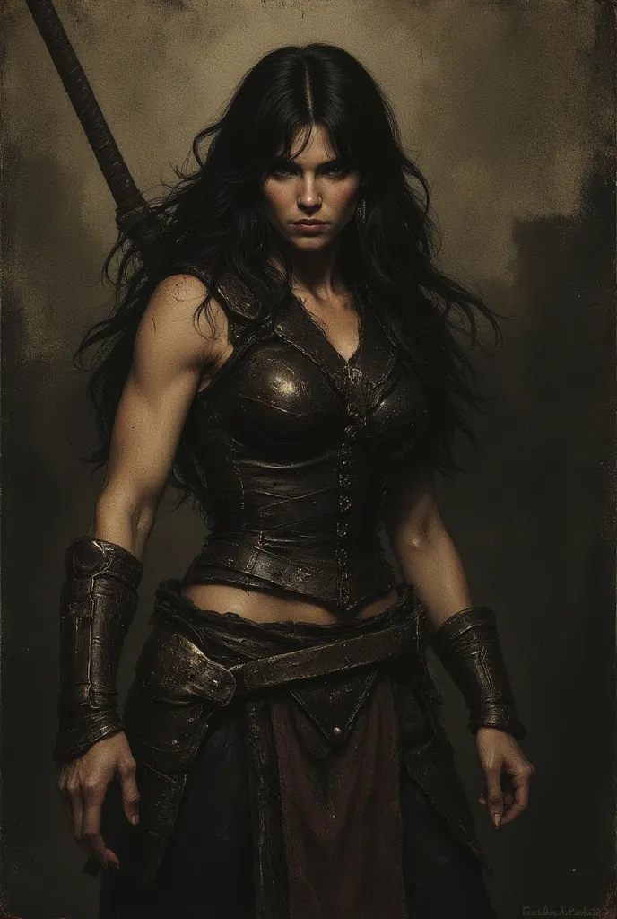 xena warrior princess is a barbarian. night room, dark room, completely darkened room, sepia, grainy, eerie environment. strange...