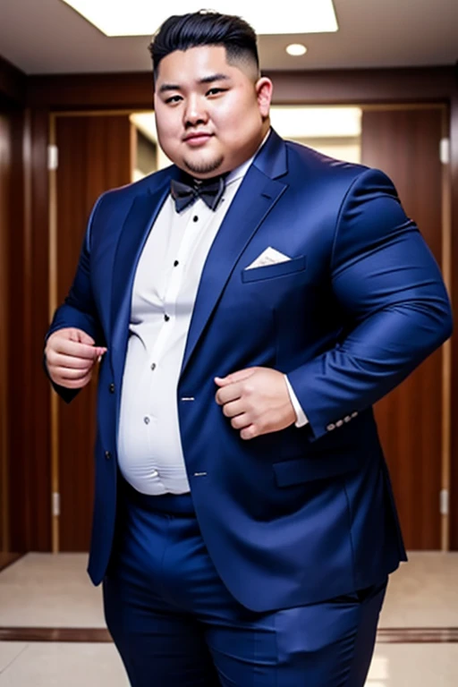 Extremely obese , Lots of muscle mass ,  lots of visceral fat, A handsome 25-year-old Korean man in a suit , female