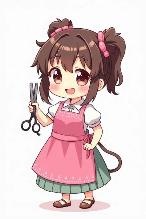 hairdresser drawing , Pink apron, white background chibi 