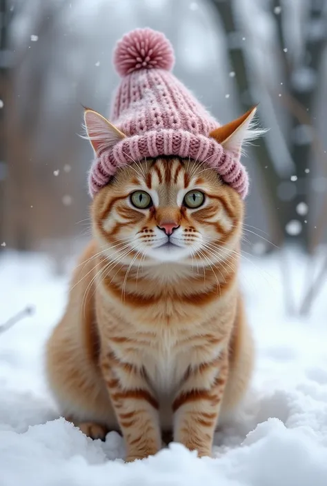 Cut cat wearing hat in winter 8k picture 