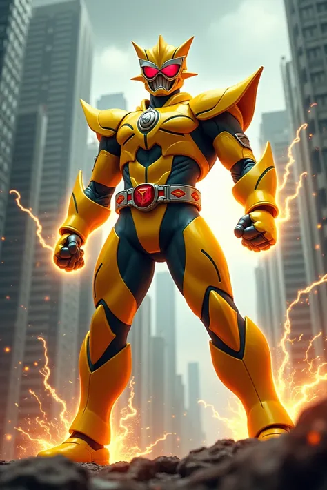 Yellow Tokusatsu hero in battle