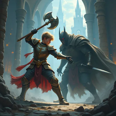 Paladin boy with an axe attacking Gothic 