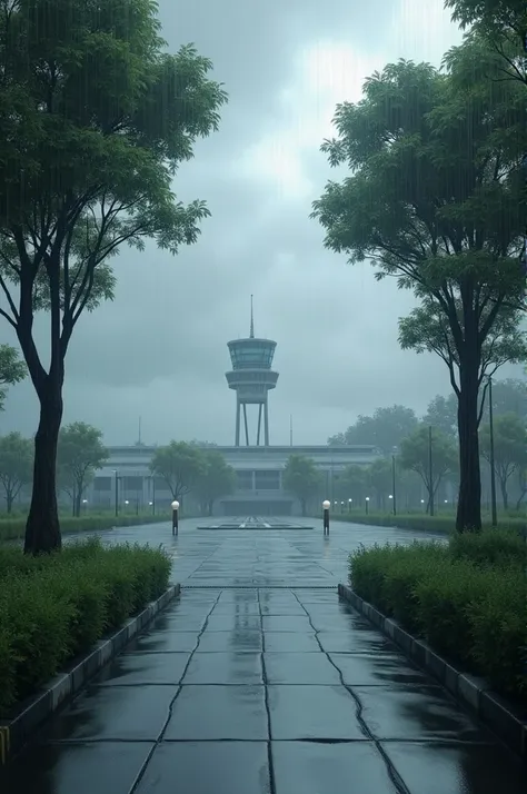 Airport rain clouds trees