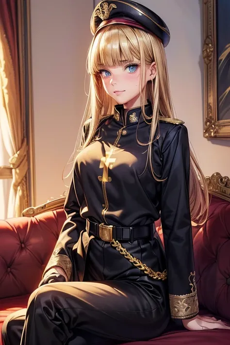  girl posing for a photo ,  cute girl, (( one girl who is at ease)), ((baby face:1.6)), ((cute:1.6)),  
break 

(( black military uniform:1.2)) + (class seal) + (golden epaulettes ) + ( Gold Decor) + ( Long Sleeve ) + ((gorgeous golden embroidery :1.4)) + ...