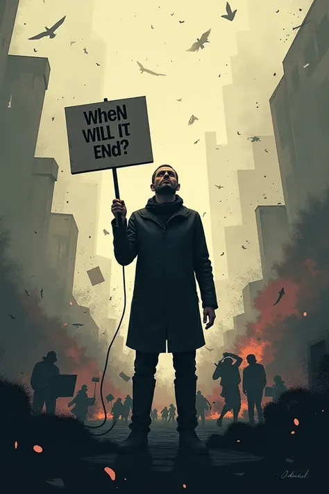 Tension and Political Divide: A symbolic representation of the political discourse with a figure holding a microphone (signifying media attention) or a placard with the words "When will it end?" written in bold.