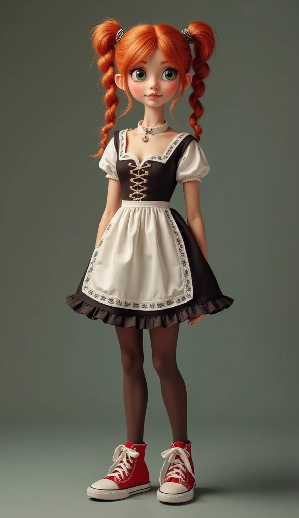 Same hairstyle same face with tights and sneakers in dirndl 