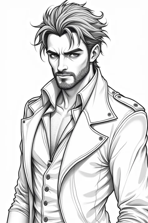 Hot handsome vampire with short hair and beard coloring page line art clean 