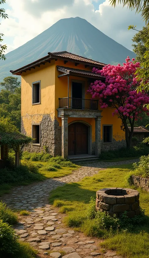 This is an abandoned house in ancient Guatemala it is a two-level house the house It was a yellow colonial-style house with stones in the corners outside there is a broken one. What do you say be careful the art is of high quality the cinematographic light...