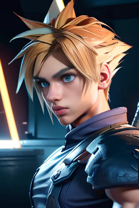 (High-definition CG), (   best quality ), (High-definition CG), (   best quality ), (Cloud Strife), (Overall view)  cool and handsome face    ,SWAT Clothing,  Beauty, 18 years old,    Toned and Muscular  ,  with a cool and handsome face ,   sharp eye