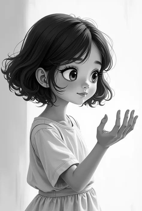 Girl reaching out her hands black and white animated and side ways