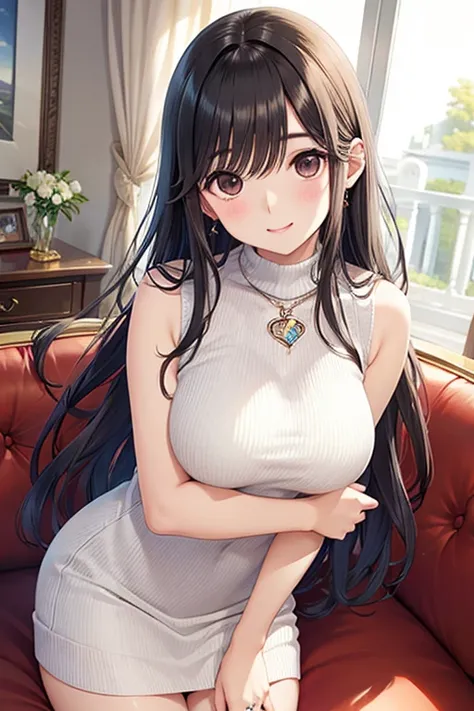 Takane Manaka、  shiny brown long hair、 beautiful brown eyes 、smile、Sparkling Eyes, (fine grain)、 Highly Detailed Eyes、 very detailed face,  Highly Detailed Eyes, masterpiece,  best quality,  high definition , ( best quality,masterpiece:1.2),Alone,Alone、 co...