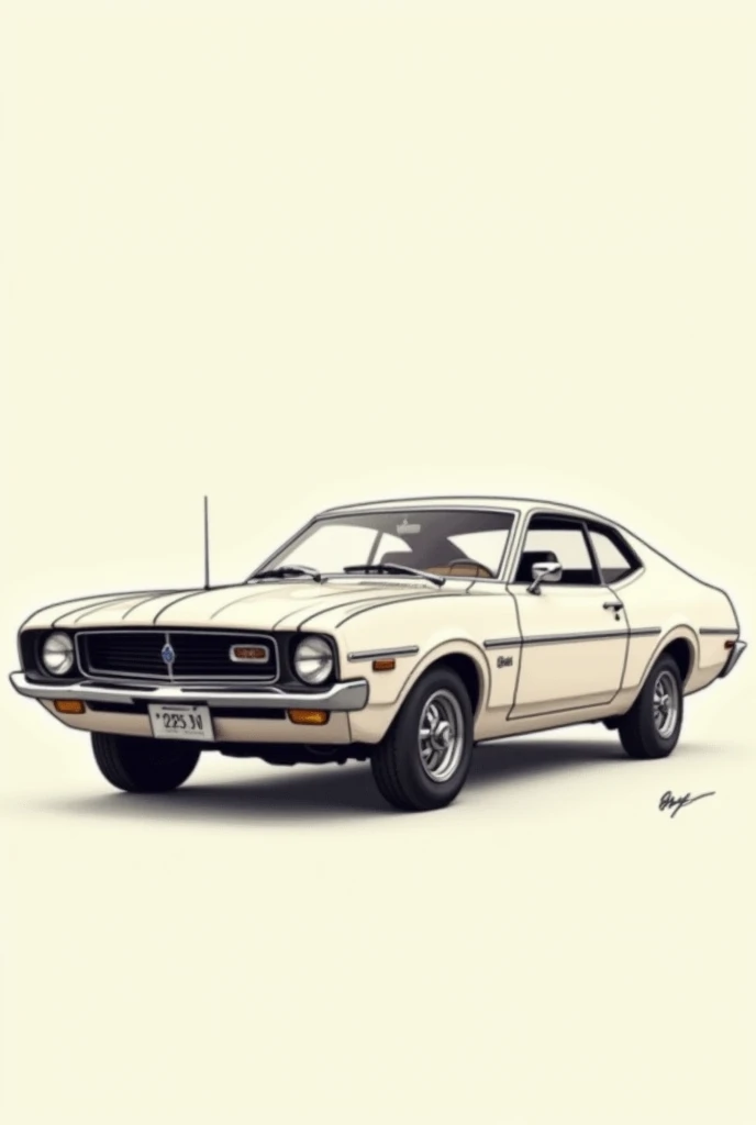 Vintage white Ford Maverick 1973 drawing