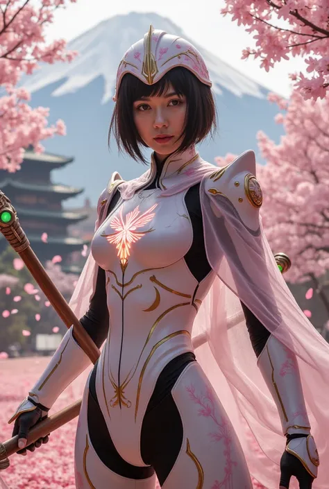 Japan (Virgo of the Sakura)
Armor Design:
The suit is a blend of cherry blossom elegance and futuristic technology. Its main color is pearl white, symbolizing purity, with delicate sakura pink patterns blooming across the chest and limbs. The chest reactor...