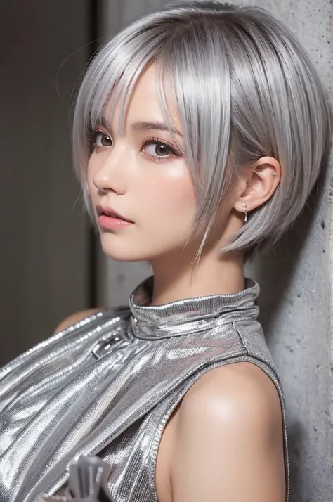  short hair　 pretty girl　 Silver Hair