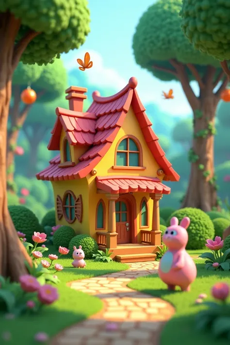 A beautiful house in the front of forest 
3D cartoon characters image prompt 