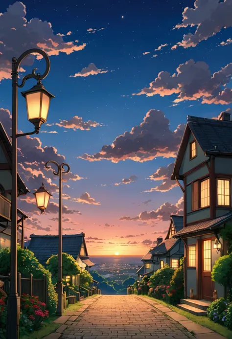 (Minimalism:1.4), Draw simple Ghibli-style art: a street lamp,calm and serene night solo cielo , micro-detail lighting, a serene purple-gray sky!! hypermicrodetail!!! anime professional!!! field lighting, night, serene, cozy, microdetail!! view incredible ...