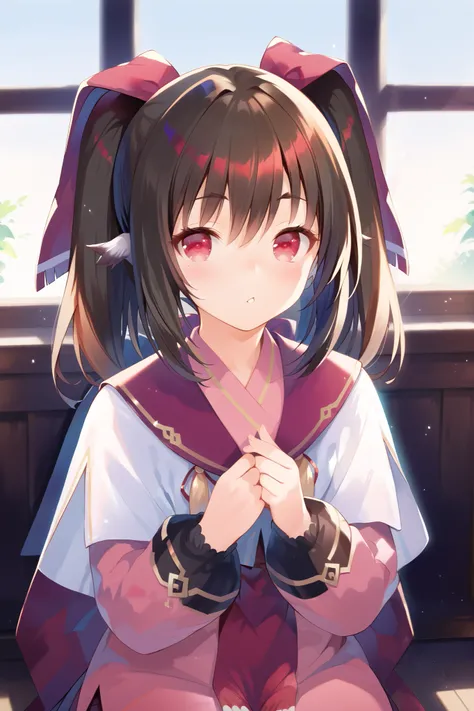 NSFW,masterpiece, best quality, high definition , Very detailed,Nekone(Utawarerumono), twin tails, hair bow ,Red eyes, nudes