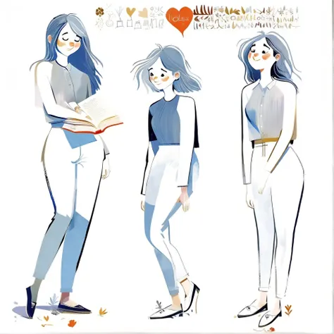 Pascal Campion Style - 3girls, different poses, A lively digital illustration, full body shot, depth of field, paintings,  book illistration