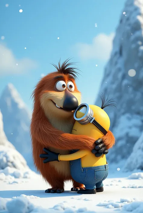 Ice Age Sid hugging a Minion