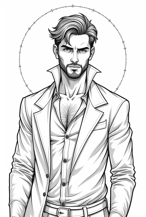 Hot handsome vampire with short hair and beard coloring page line art clean 




