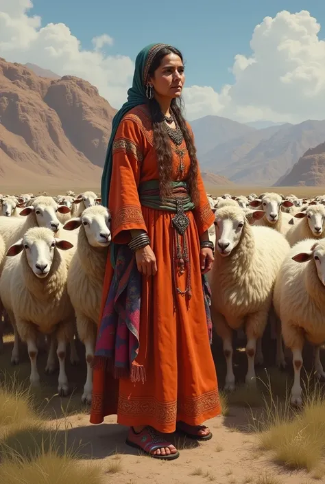 Qashqai woman next to sheep
