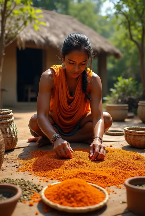 Mary kom drying spices on the home yard