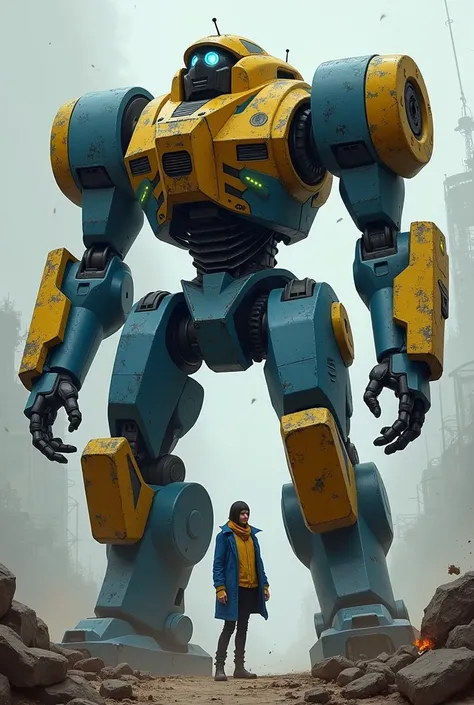 Iron drone  (Cyborg Robot)  Krellid Kelly ,  in blue and yellow ,  resistance leader TRO,  looks like resistance leader beaten .