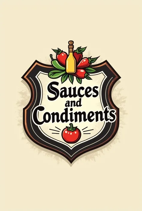 Logo that says sauces and condiments 
Mau Vega shield type that you can see some tomato sauce and a bottle of mustard and jalapeño pepper