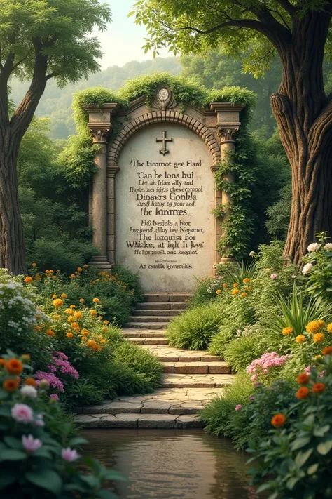 Please create an image of a garden and a biblical phrase