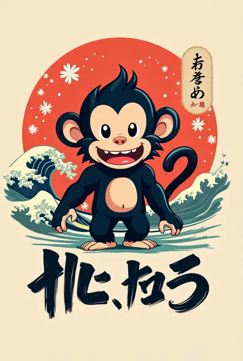 Makes logo with monkey character and text "now its our turn" theme japanese