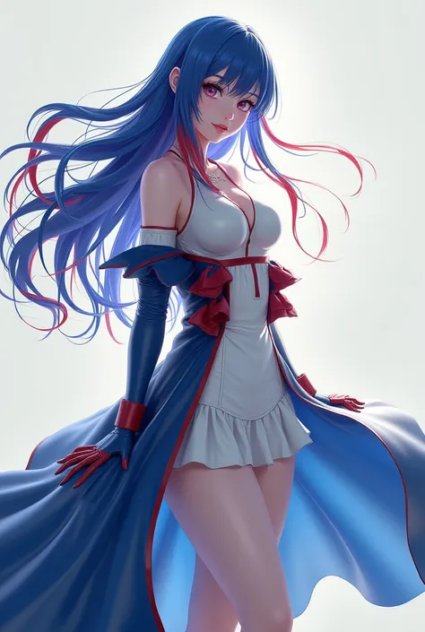 Feminim face Latex dress white blue long skirt red girl longestblue red hair sexiest anime