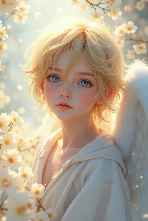  To a boy with a Prince , bl manga style, with long natural blonde hair , with blue eyes and white skin,  with an angelic appearance 