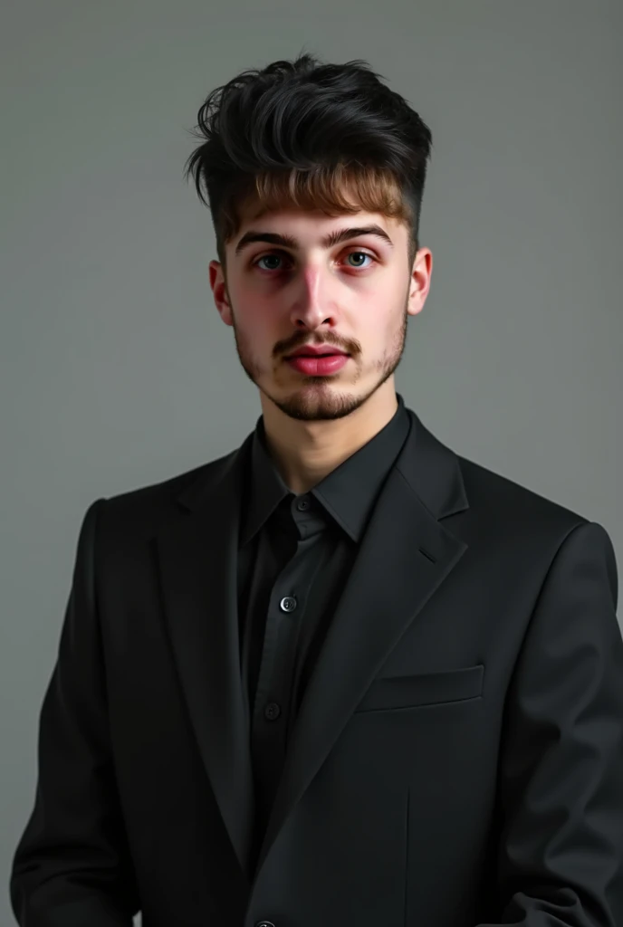 fait moi une photo type professionnel, avec un costume noir, en 4K, réaliste, en gardant bien ma coupe de cheveux et ma tête, je suis un homme de 20 ans 