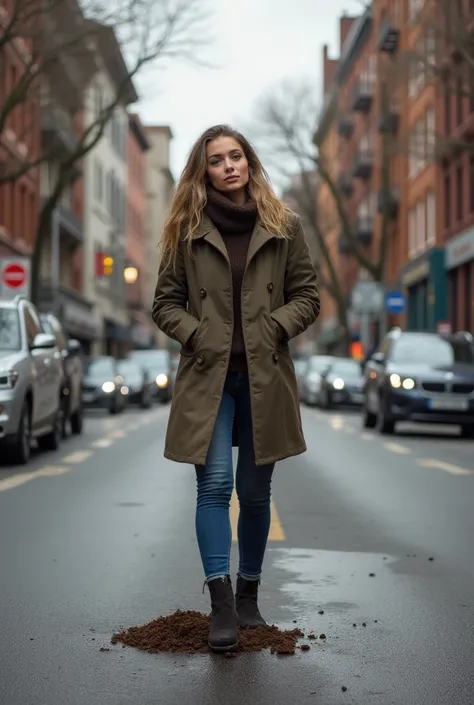 Make a woman poop in the middle of the street
