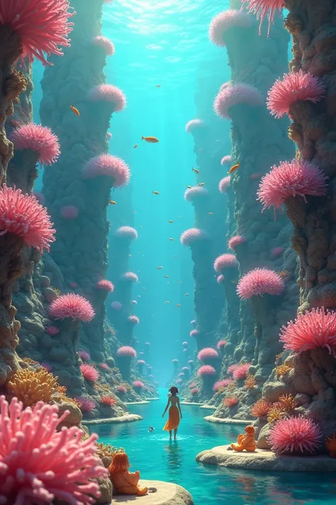 Coral towers glowed in shades of pink, gold, and turquoise, while schools of fish darted around, their scales reflecting the light like jewels. The city pulsed with life, its inhabitants—merfolk and sea creatures—moving gracefully through the water. 3d pix...