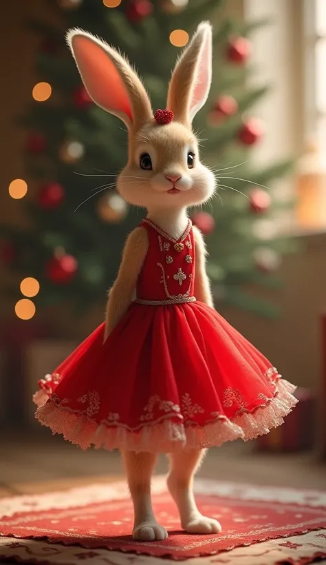 Bunny dress red leg long  in christmas day
